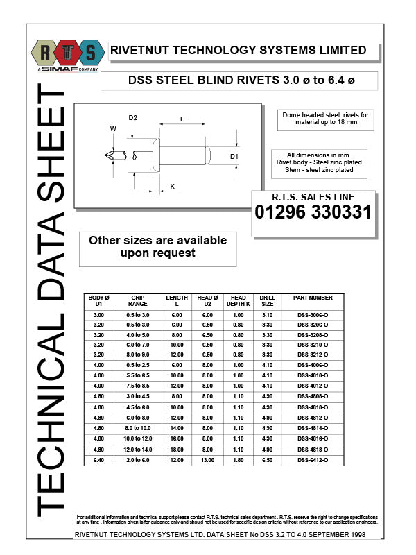 DSS Dome Head Steel Blind Rivet