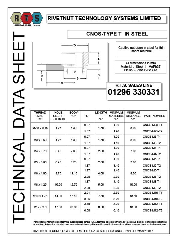 CNOS Steel Open Thinsheet Round Clinch Nut